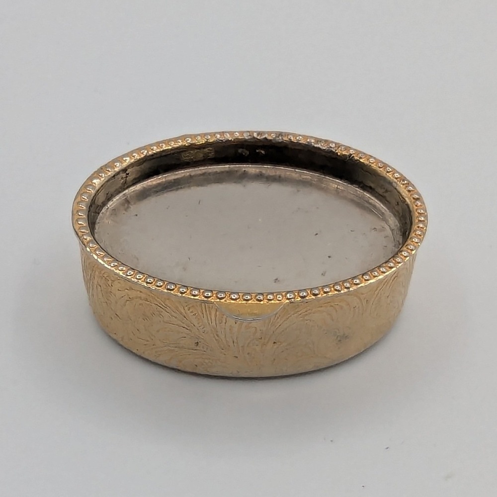 Vintage Italian Gold Tone Oval Pill Box Floral Scroll Engraved Beaded Trim Italy